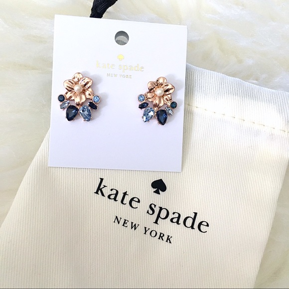 Kate Spade Blue Wild Garden Stud Pave Earrings